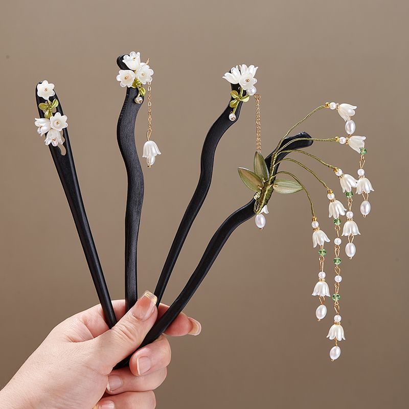 Hanbok Hair Pin - Vadi Zambakları Saç Tokası Retro Ahşap